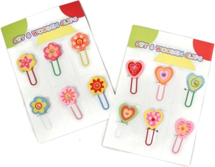 Clips de oficina de madera con corazones o flores, set de 6 uds.