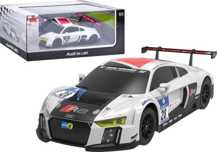 Coche RC 1:24 deportivo AUDI R8 LMS, blanco-negro