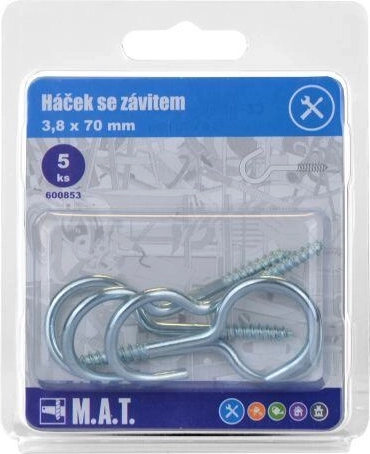 Gancho roscado 70 × 3,8 mm, galvanizado, 5 uds.