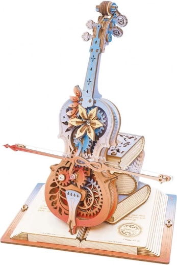 Robo time puzzle mecánico Caja de música de violonchelo mágico de madera 3D
