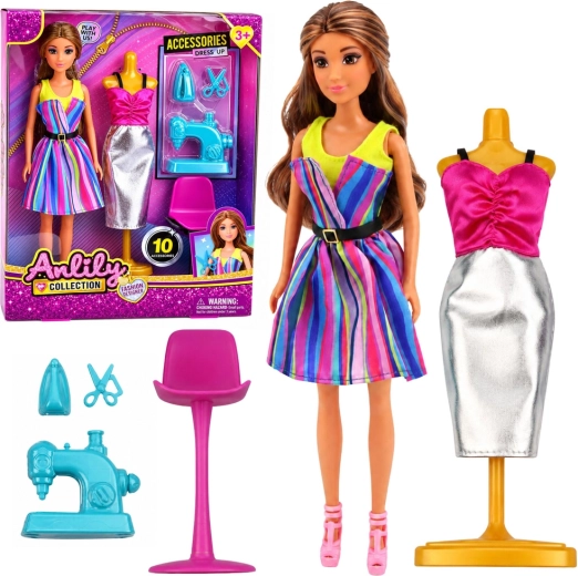Anlily diseñadora de moda – muñeca con máquina de coser y maniquí de sastrería 30 cm