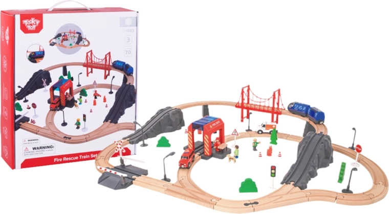 Set de tren de madera bomberos y ambulancia 70 piezas – TOOKY TOY