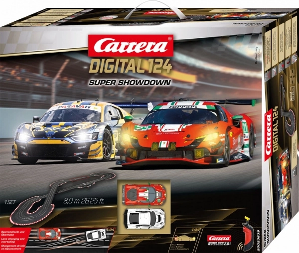 Pista de carreras Carrera Digital 124 Super Showdown de 8 m con vehículos Ferrari 296 GT3 y Audi R8 LMS GT3