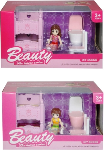 Juego de muebles para mini muñeca con muñeca