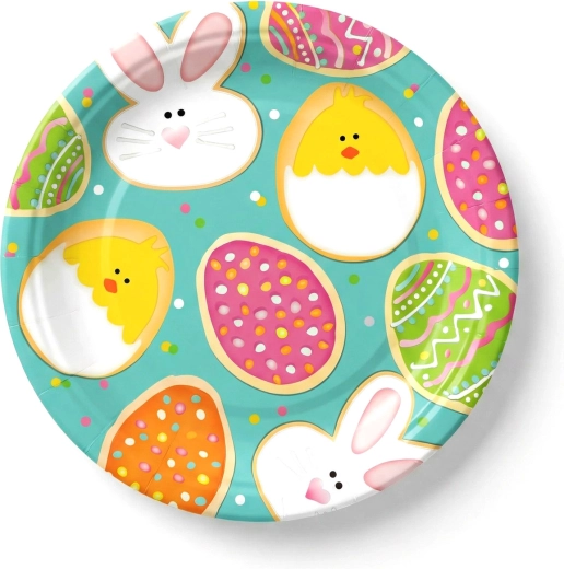 Platos de papel de Pascua con motivo de conejitos y pollitos, 23 cm, 8 unidades