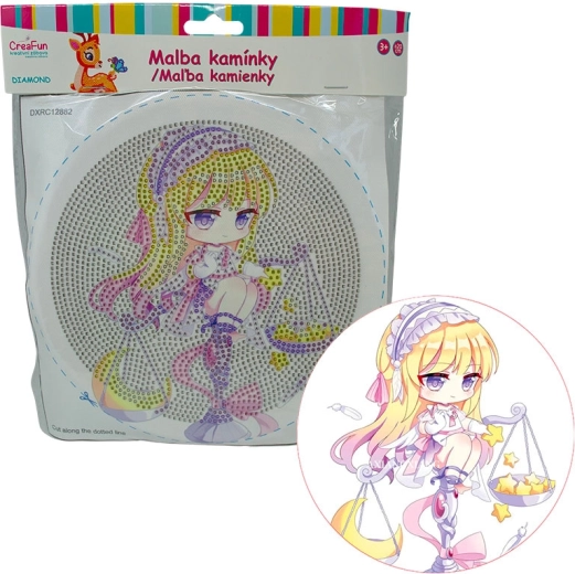 Pintura de diamantes con marco – muñeca de morado, 20 cm