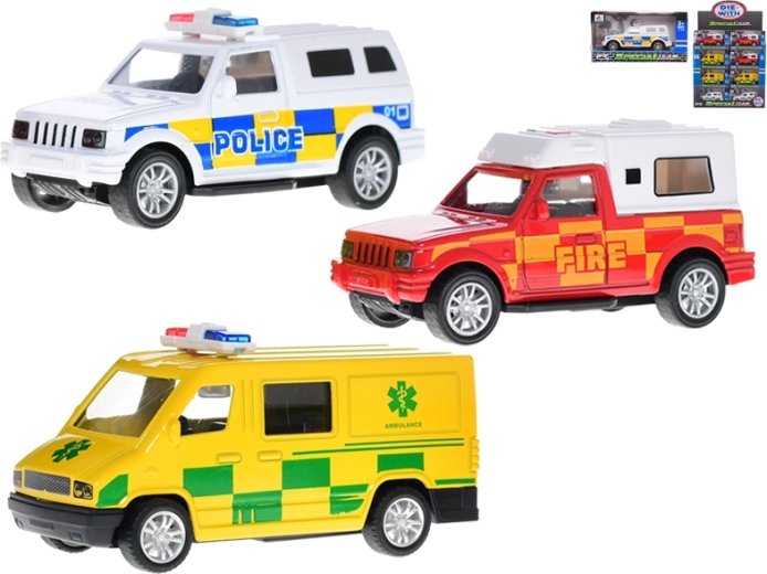 Set de vehículos metálicos de servicios de emergencia de 11 cm con retroceso