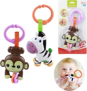 Sonajero colgante y mordedor con forma de animalito y clip para bebé - 1 unidad