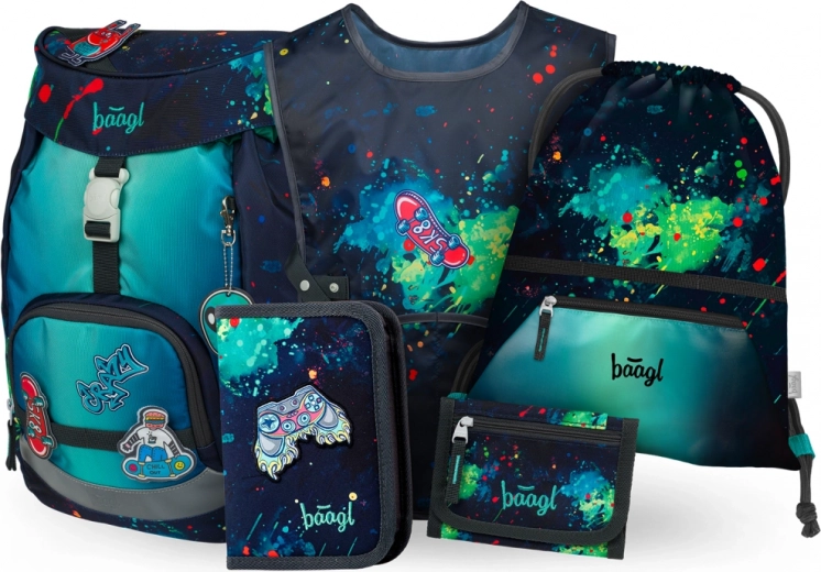 Set Baagl Airy Chill: mochila escolar, estuche, bolsa, delantal, monedero
