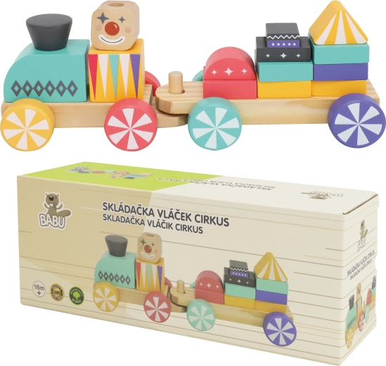 Babu tren de carnaval de madera con bloques