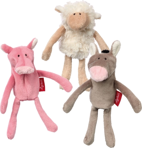 Set de marionetas de dedo de peluche: burrito, cerdito y ovejita Sigikid