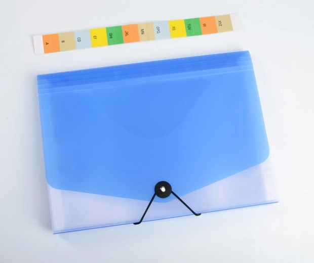 Organizador para documentos A4 Opaline transparente/azul, 13 bolsillos con goma elástica