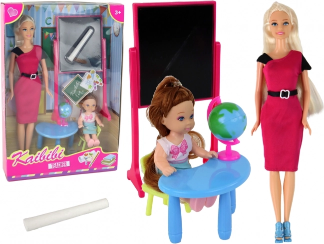 Set de juego: profesora con alumna y accesorios escolares