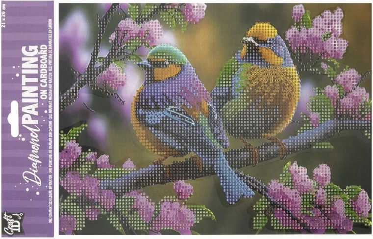 Pintura de diamantes en tablero Pájaros 29 × 21 cm