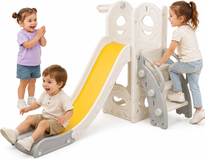 Tobogán infantil con escalera y aro de baloncesto 136 cm