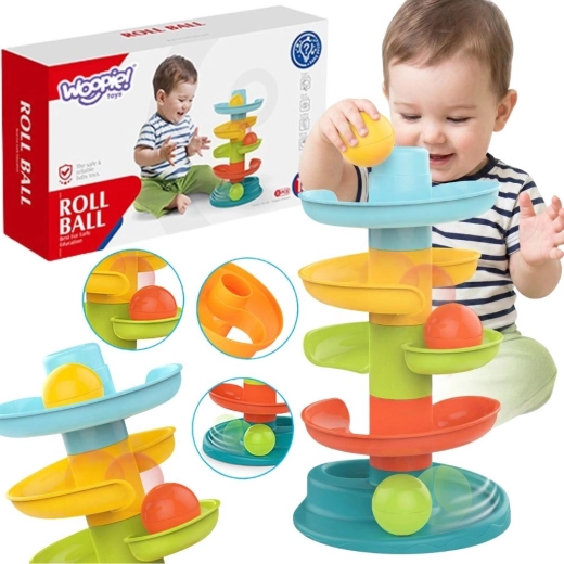 Pista de bolas Woopie Baby con torre en espiral y 3 bolas