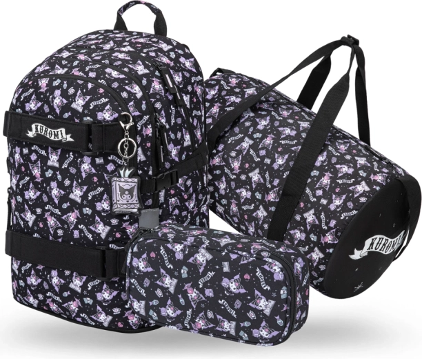 Set Baagl Skate Kuromi Black – mochila, estuche y bolsa deportiva plegable