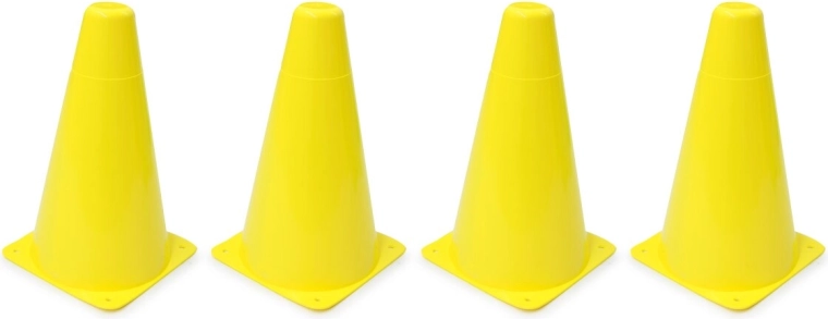 Conos de entrenamiento Jamara (pylones) amarillos – set de 4 uds.