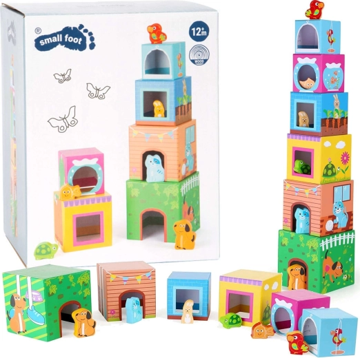Small Foot torre de cubos con animalitos de madera