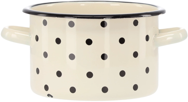 Olla esmaltada 2 l, 16 cm, blanca con lunares
