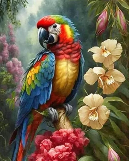 Norimpex pintura por números Loro con flores 40 × 50 cm