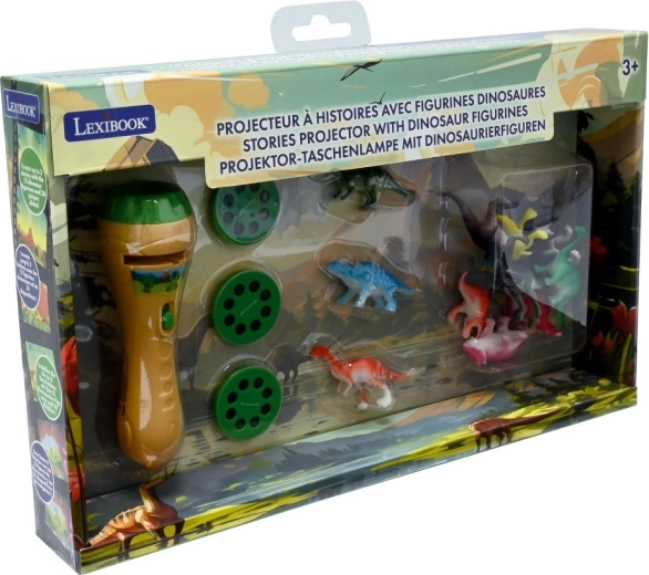 Linterna Lexibook con proyector de historias y figuras de dinosaurios