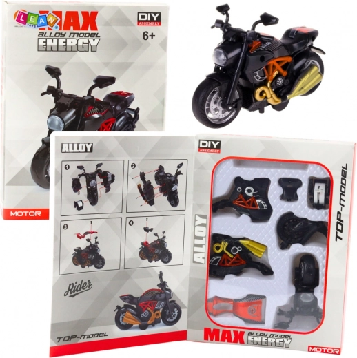 Modelo metálico de motocicleta para montar 1:14 negro‑naranja