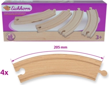 Vías curvas de madera para tren, set de 4 uds