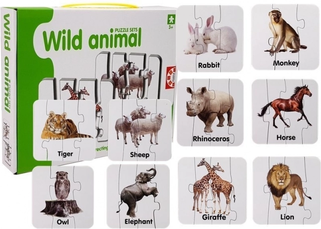 Puzzle educativo – animales salvajes, 10 parejas, vocabulario en inglés