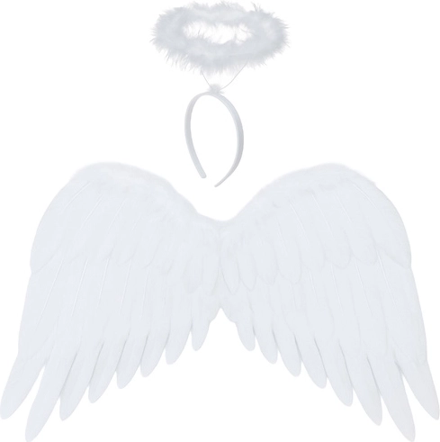 Alas de ángel con aureola RUHHY 50 × 35 cm, blancas, set de 2 piezas