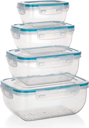 Recipientes herméticos rectangulares para alimentos LEYA – set de 4 uds (0,14–2,3 l)