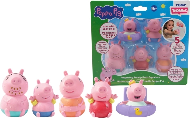 TOMY Peppa Pig juguetes rociadores para el baño, 5 uds
