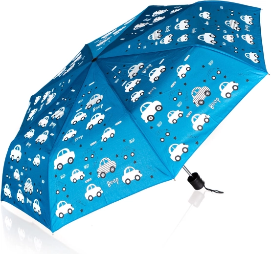 Paraguas infantil plegable de 52 cm que cambia de color – azul con coches