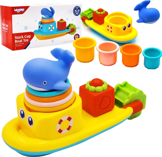 Juguete acuático para bebé Woopie: barco con ballena y vasitos para verter