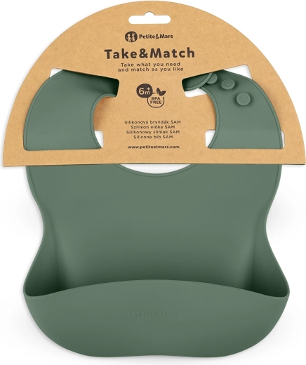 Babero de silicona Petite&Mars Take&Match misty green