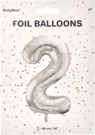 Globo de foil número 2 plateado 86 cm