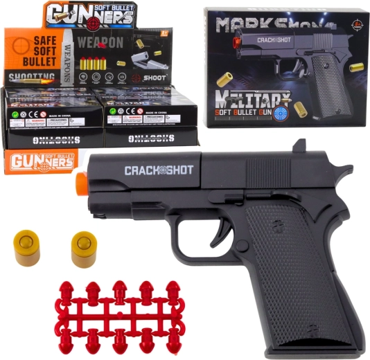Mini pistola WARFARE con balas y casquillos, negra 13,5 cm