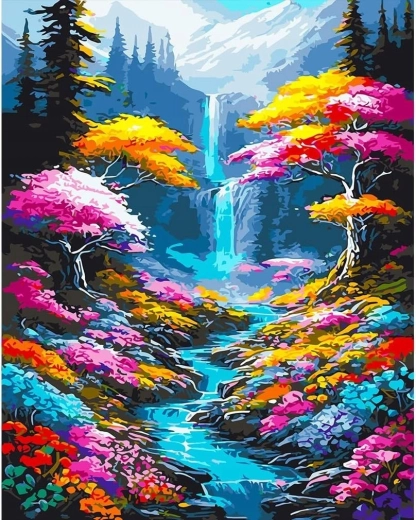 Pintura de diamantes Cascada y río en el bosque 30 × 40 cm NORIMPEX