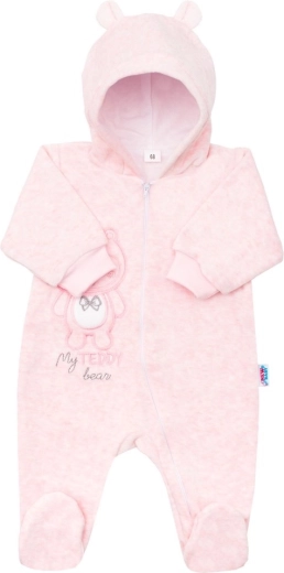 Mono infantil de terciopelo con capucha New Baby Sweetheart rosa