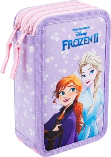 Estuche escolar equipado de tres compartimentos Frozen II El reino del hielo, rosa y morado
