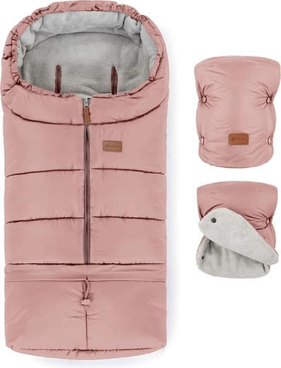 Petite&Mars set de saco de invierno Jibot 3v1 y manoplas para cochecito Jasie dusty pink