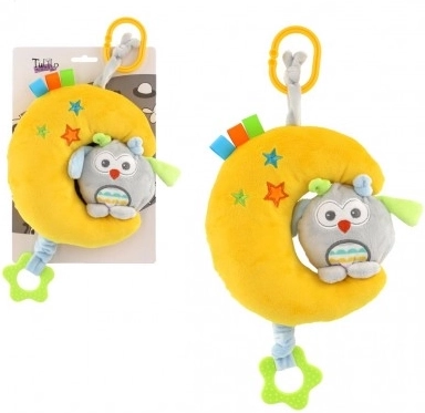 Luna con búho, peluche colgante para cuna/cochecito, caja de música de cuerda 24 cm, en tarjeta en bolsa 0+