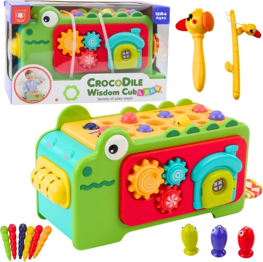 Cubo educativo sensorial cocodrilo con laberinto y xilófono