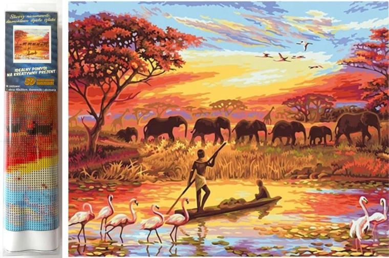 Pintura de diamantes manada de elefantes 30 × 40 cm