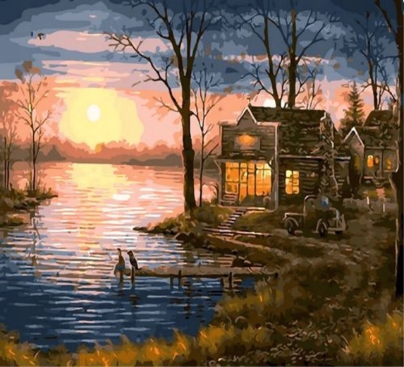 Norimpex Pintura por números puesta de sol sobre el lago 40 × 50 cm