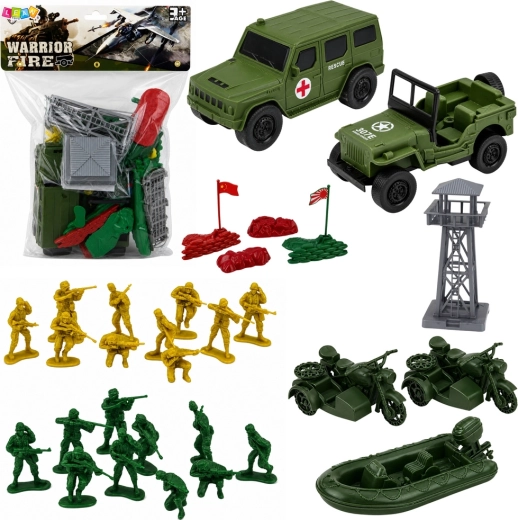Set militar con soldaditos, vehículos y base, 46 piezas