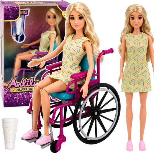 Muñeca Anlily en silla de ruedas con accesorios
