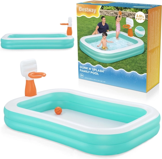 Piscina familiar hinchable con canasta Dunk ‘N’ Splash 251 × 168 × 102 cm BESTWAY