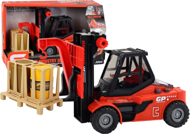 Carretilla elevadora roja 1:16 con horquillas móviles, sonidos y luces