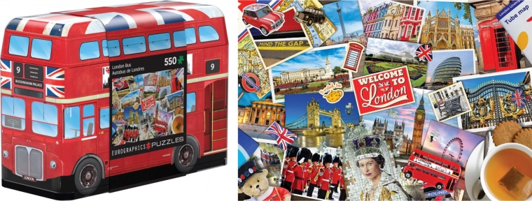 Puzzle Eurographics en caja metálica con forma de autobús londinense 550 piezas